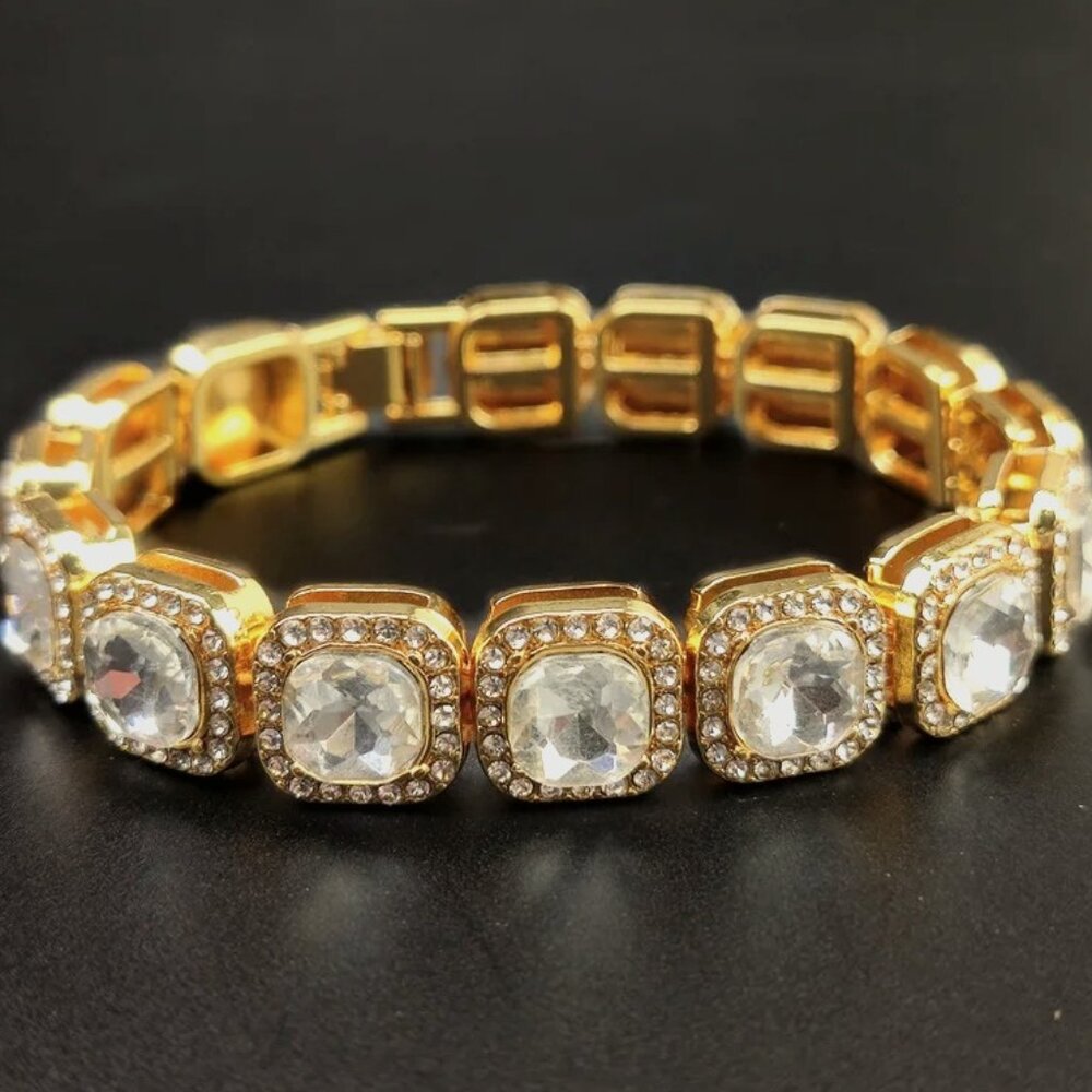 ⭐ 8" Iced Out Diamond Bracelet 17.00 Ctw. Chain 13mm Wide 18k Yellow Gold ⭐